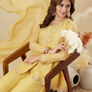 MOKOSH Women's Silk Embroidered Peplum Sharara Set with Dupatta