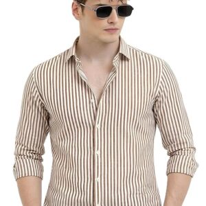 U TURN Men's Casual Solid Stylish Latest Formal Striped Shirt for Men